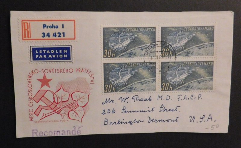 1961 Airmail Cover Registered Prague Czechoslovakia to Burlington VT USA