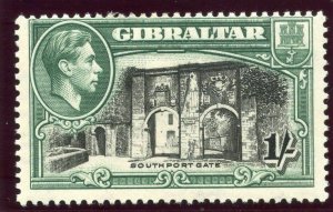 Gibraltar 1938 KGVI 1s black & green (p13½) MLH. SG 127a. Sc 114b.