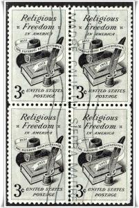 ♦SC#1099 3¢ Religious Freedom Block of Four (Used)