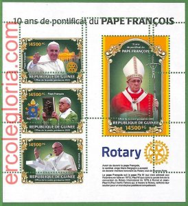 B1692 - GUINEE - ERROR MISPERF Stamp Sheet - 2023 - Pope Francis, Rotary-