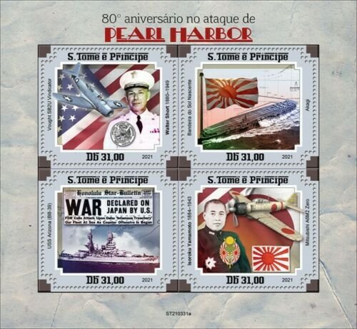 Sao Tome & Principe 2021 MNH Military Stamps WWII WW2 Pearl Harbor Attack 4v M/S 