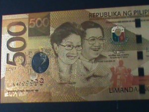 ​PHILIPPINES-2019-24 KARAT GOLD REPLICA $500 PESO BANK NOTE-WITH CERIFICATE VF