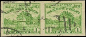 US Sc 730a VF USED Pair - 1933 1¢ Chicago Century of Progress