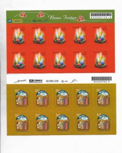 BRAZIL 2007 HAPPY CHRISTMAS AND NEW YEAR MANGER SELF ADHESIVE 2 SHEETS OF 10