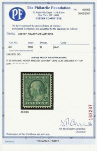 U.S. Scott 357 og nh Bluish Paper, PF cert