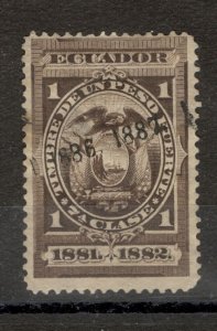 ECUADOR - MH REVENUE STAMP, UN PESO - OVERPRINT 1886/1887 on 1881/1882