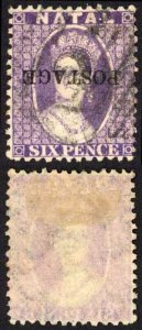 Natal SG83b 6d Violet Wmk CC Opt POSTAGE INVERTED  Cat 225 Pounds