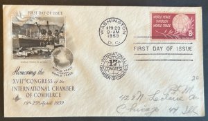 WORLD PEACE THROUGH WORLD TRADE #1129 APR 20 1959 WASHINGTON DC FDC (U-I) BX6