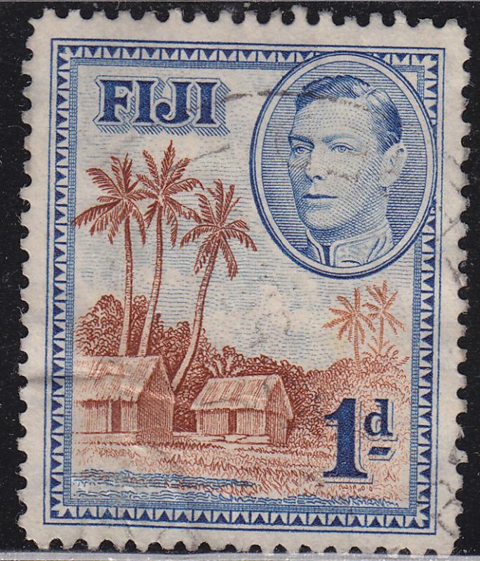 Fiji 118 USED 1938 Fijian Village, Palm Trees, Houses