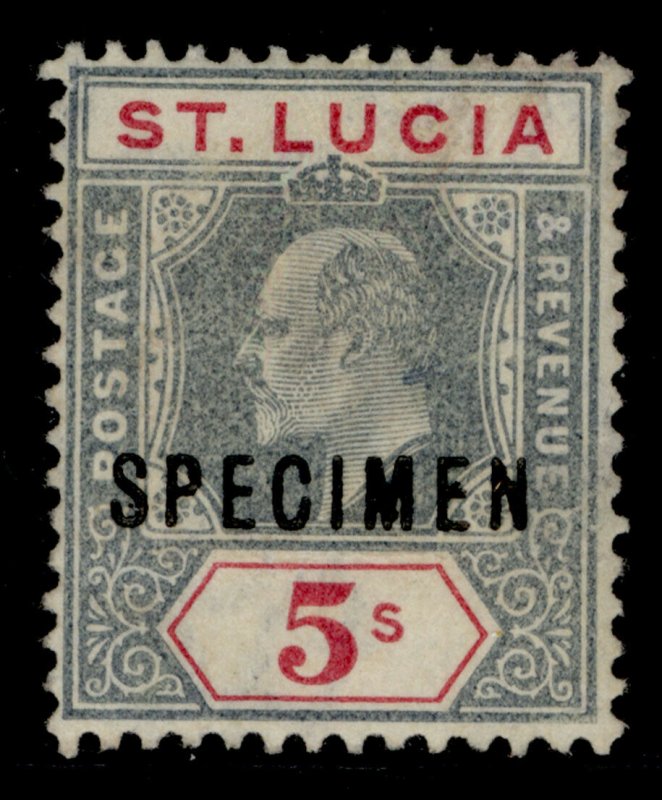 ST. LUCIA EDVII SG74s, 1s green & black, UNUSED. SPECIMEN 