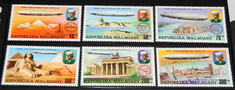 1976 MNH Malagasy Republic Zeppelins, Sc# 545-8, C158-60