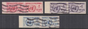 PHILIPPINES, 1947 ECAFE, imperf. set of 3, pairs, used.