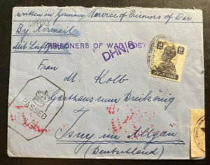 1940s Dehra Dun India POW Prisoner Of War Camp Censored Airmail Cover to Germany