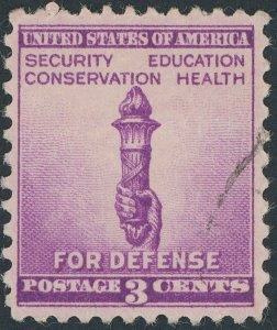 US 901 3 cent National Defense Issue; Used; Single -- See details and scan