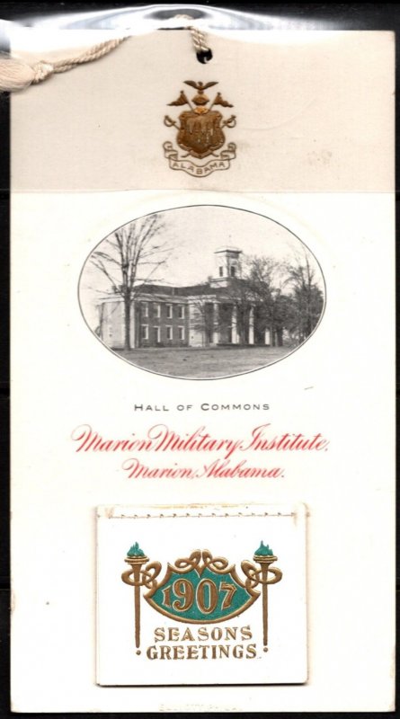 1907 Calendar Card Marion Military Institute, Marion Alabama Seasons Greetings