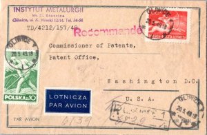 Poland 10z Farmer and 100z Centaur 1949 Gliwice Airmail Registered to Washing...