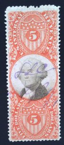 Scott #R148 - $5 Vermilion & Black - Revenue Stamps - Used  - '72