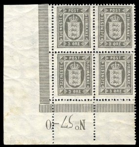 Denmark, Officials #O17, 1918 3o gray, plate number block of four, with num...