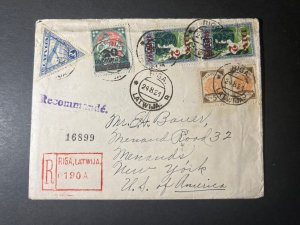 1921 Registered Latvia Cover Riga to Menards NY USA via Constantinople Turkey