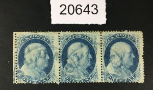 MOMEN: US STAMPS # 24 STRIP OF 3 USED POS.51-53R8 LOT # 20643