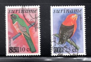 Surinam #C103, C105  VF, Used, Birds, Surcharged, CV $8.00 ....  6120319