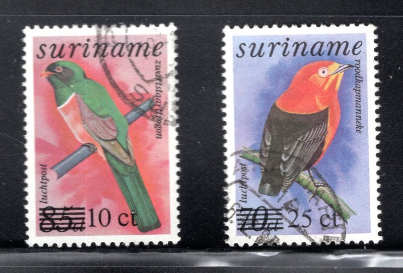 Surinam #C103, C105  VF, Used, Birds, Surcharged, CV $8.00 ....  6120319