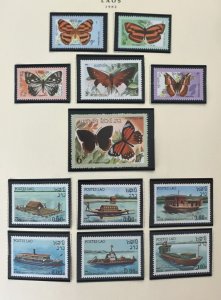 O)  1982 LAOS, BUTTERFLIES,  RIVER VESSELS -  RAFT, RIVER PUNT, HOUSEBOAT,  PAS