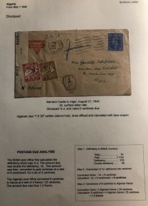 1944 Barnard England YMCA Censored  Cover To Alger Algeria Postage Due