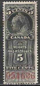 CANADA REVENUES 1897 QV 5c Weights and Measures VDM FWM34 MNG