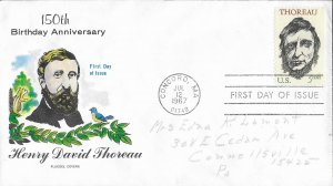 1967 FDC, #1327, 5c Henry David Thoreau, Fluegel Covers