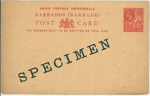 ST GEORGE & THE DRAGON : POSTAL STATIONERY : BARBADOS - 1d - SPECIMEN