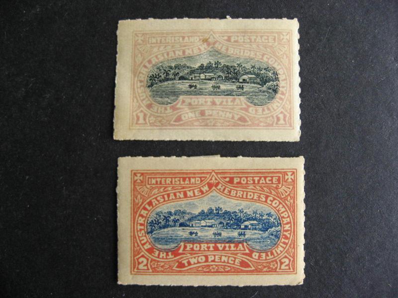 AUSTRALIAN New Hebrides Company 1p and 2p stamps MH with adhesions, check m out!