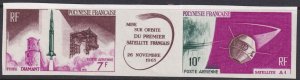 French Polynesia 1966 Sc C41a air post strip of 2 imperf MNH**