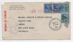 New York, NY to Sydney, NSW, Australia 1941 Clipper Airmail, Censored (C4818)