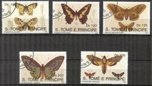 Sao Tome and Principe 1992 Butterflies set of 5 Used / CTO