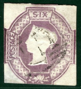 GB QV EMBOSSED Stamp SG59 6d Dull Lilac (1854) Light Numeral Used c£1,000 LRED64