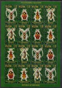 Abkhazia 1999 Beetles #2 perf sheetlet of 16 containing 4...