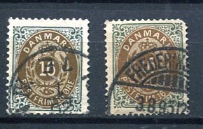 Denmark 1875 Sc 30 2 stamps Used 8465