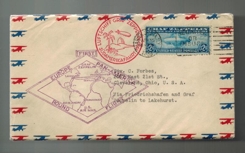 1930 USA Graf Zeppelin Cover Around the World to Cleveland OH # C15