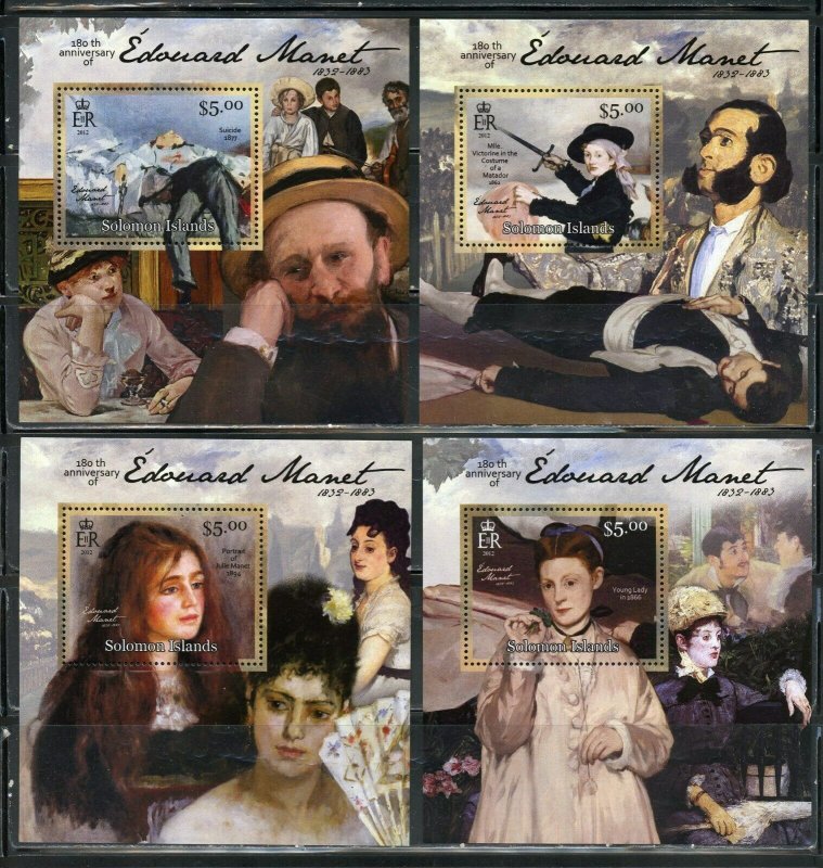 SOLOMON ISLANDS NEVER OFFERED 2012 EDOUARD MANET SET OF 4  DELUXE S/S MINT NH