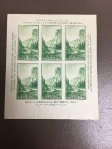 769 1cent  Yosemitie Park Souviener Sheets. Issued Without Gum