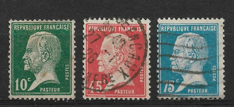 France 1923-24, Louis Pasteur Scott # 185, 190, 192, VF USED (SL-1)