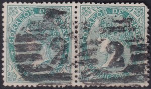 Spain 1868 Sc 101 pair used parrilla con cifra 2 (Barcelona) cancels