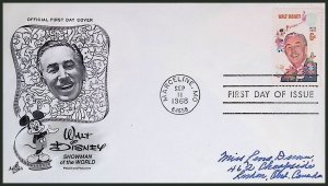 U.S.A. Sc#1355 WALT DISNEY ARTCRAFT Cachet (1968) FDC