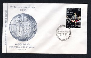 India 1972 #553  20p International Union of Railroad First Day Cover