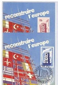 FRANCE MAXI CARD{2} FDC EUROPA 1956 Council of Europe Strasbourg FLAGS RF55