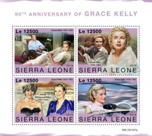 SIERRA LEONE - 2019 - Grace Kelly, 90th Birth Anniv  - Perf 4v Sheet - MNH