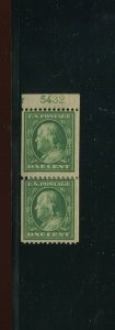 385 Franklin RARE Mint Coil Pair of 2 Stamps with Tab Plate #5432 w/ APEX CERT