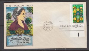 US Sc 2251 FDC. 1987 22c Girl Scouts, Fluegel cachet, unaddressed, F-VF