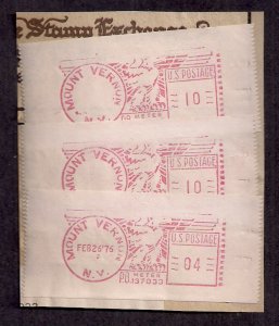 METER STAMPS: IA4.8 three examples on SMALL PIECE, MULTI-DENOMINATIONAL MACHINE